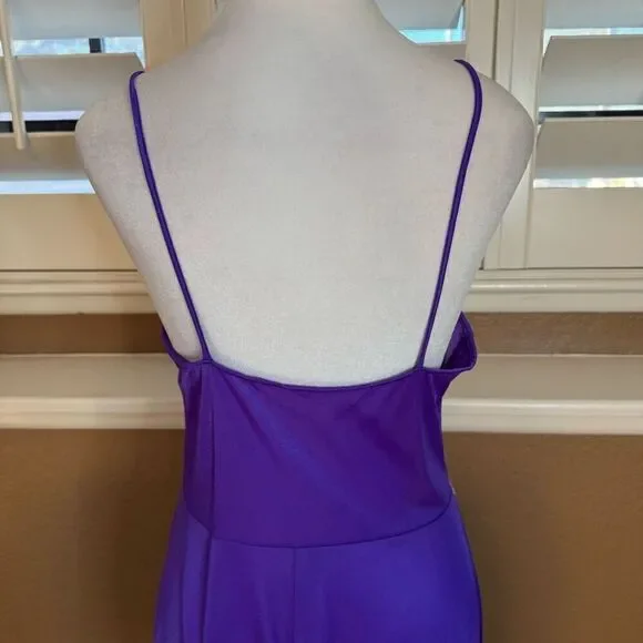 Vintage Size S Lace Trim Floor Length Lingerie Nightgown Royal Purple Romantic - Picture 5 of 8